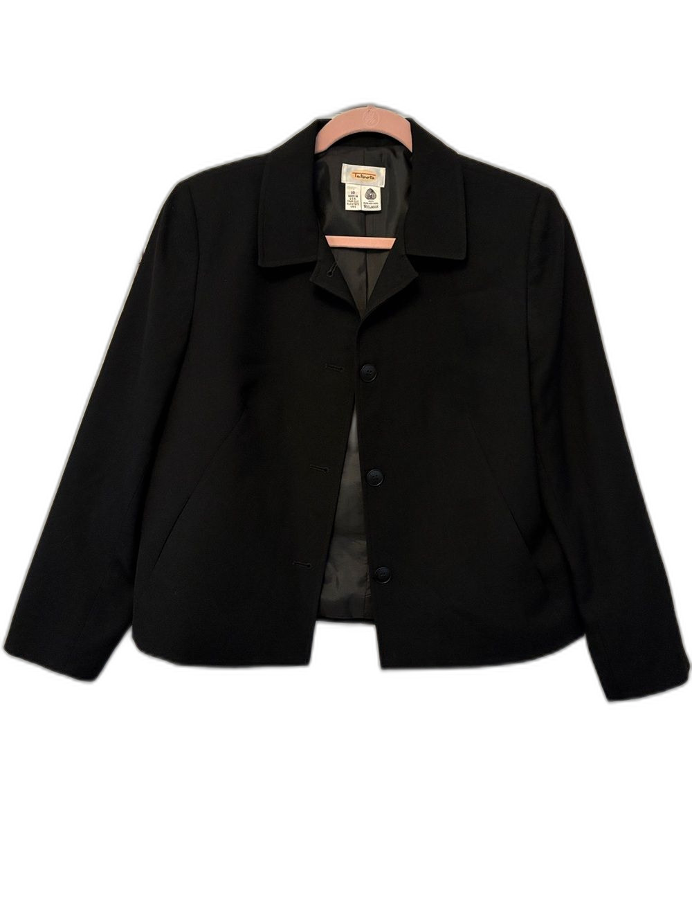 Talbots Black Tailored Wool Blend Blazer Jacket 3 Button Notched Collar Size 10